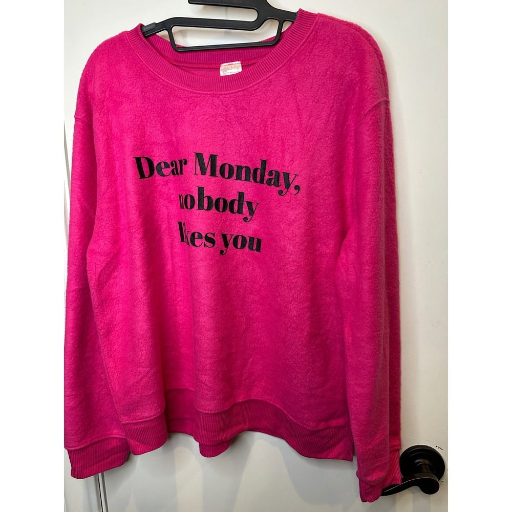 No Boundaries Hot Pink Dear Monday Nobody Likes You Graphic Fleece Sweatshirt L